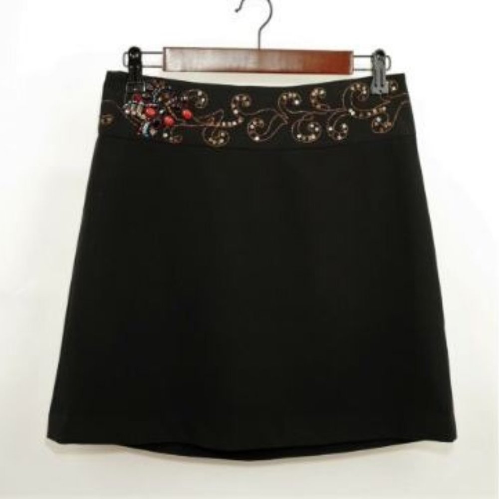 CACHE BLACK A LINE MINI SKIRT w/ BEADING & SEQUINS